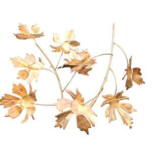 Vintage Brass Wall Sculpture Leaf Design Mid Century Modern Decor